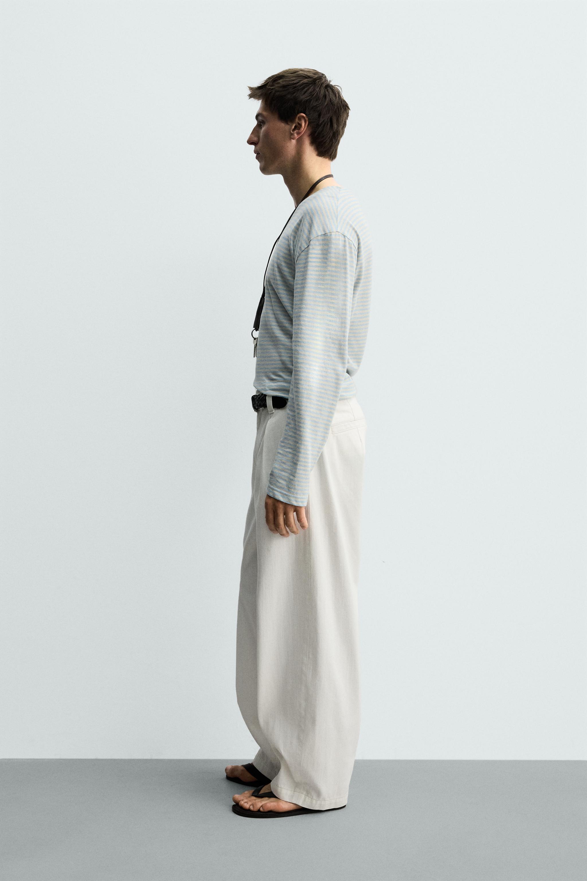 PLEATED BARREL FIT DENIM CHINO PANTS